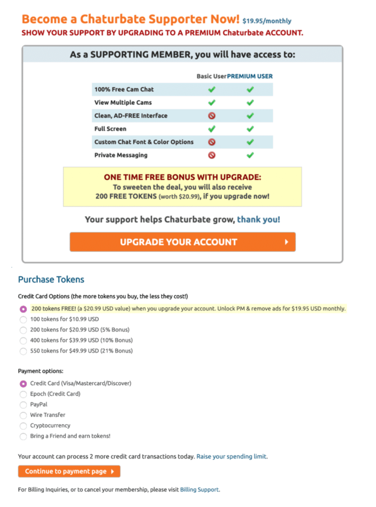 chaturbate features and cost