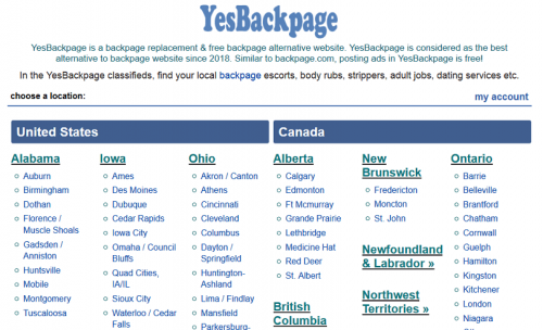 YesBackpage areas