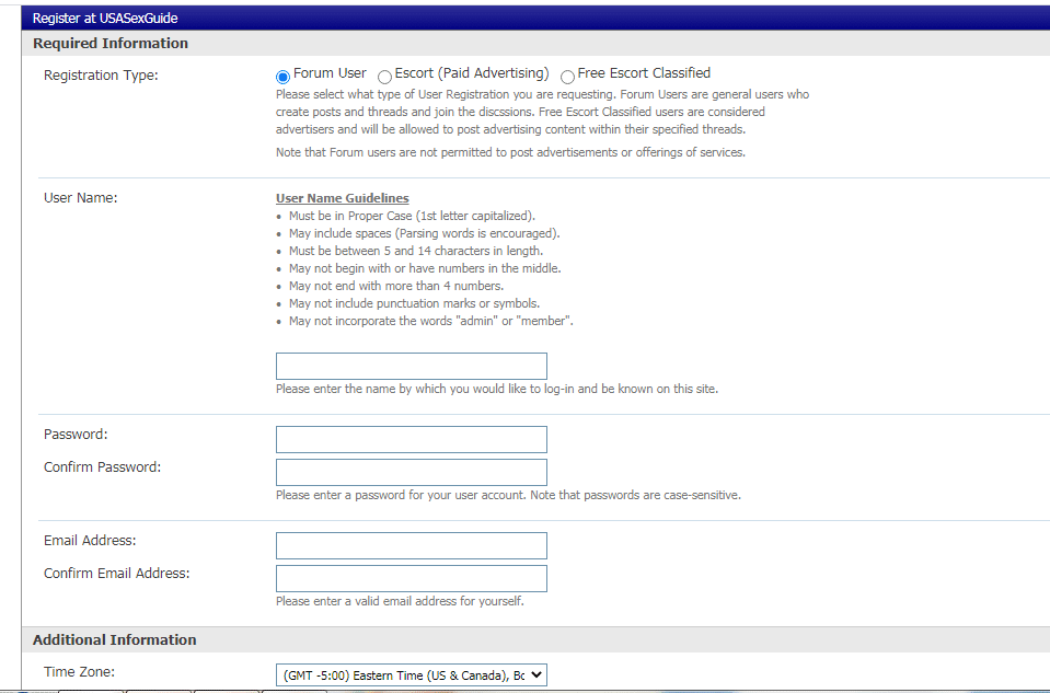 USASexGuide Registrierung