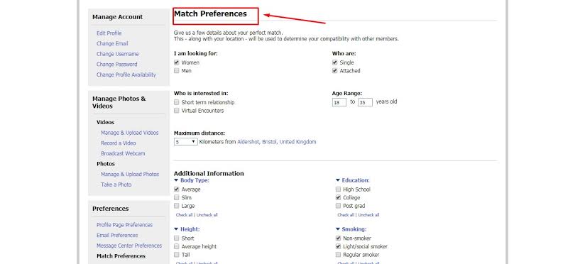 NoStringsAttached match preferences