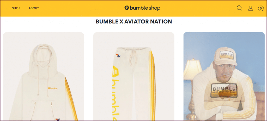 mercancía de la tienda de bumble