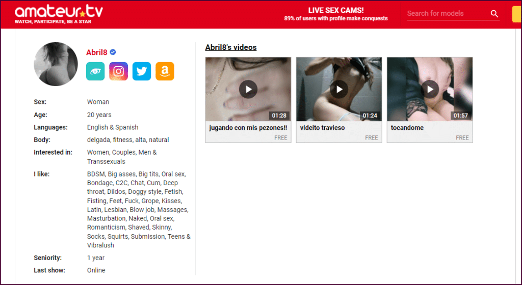 AmateurTV model profile