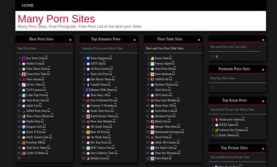 många pornsites hem