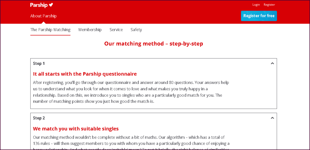 Parship matching method