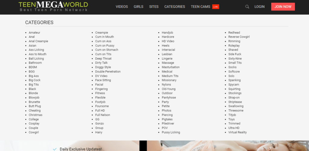 teenmegaworld categorieën