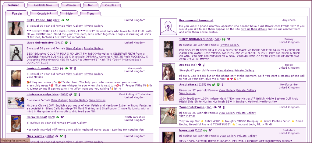 Chat telefónico de AdultWork