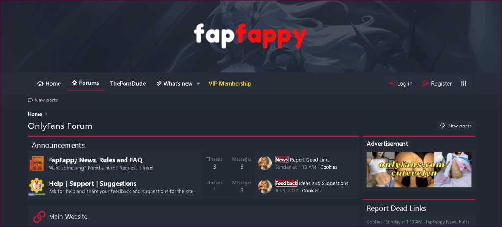 Hauptseite des FapFappy-Forums