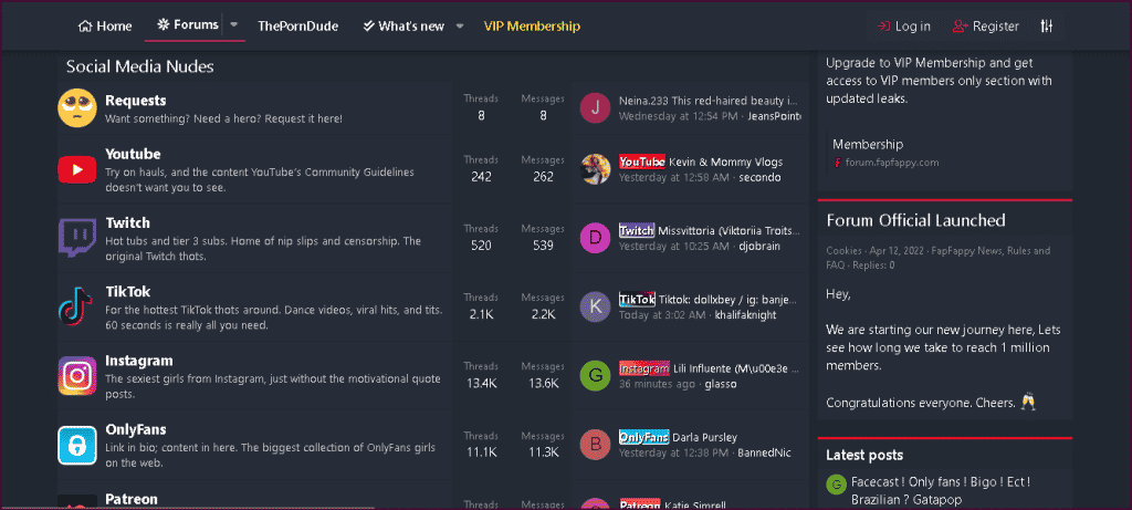 FapFappy Forum sosiaalisen median alastonkuvat