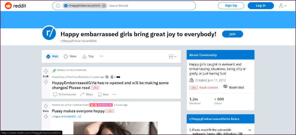 Hauptseite „Happy Embarrassed Girls“.