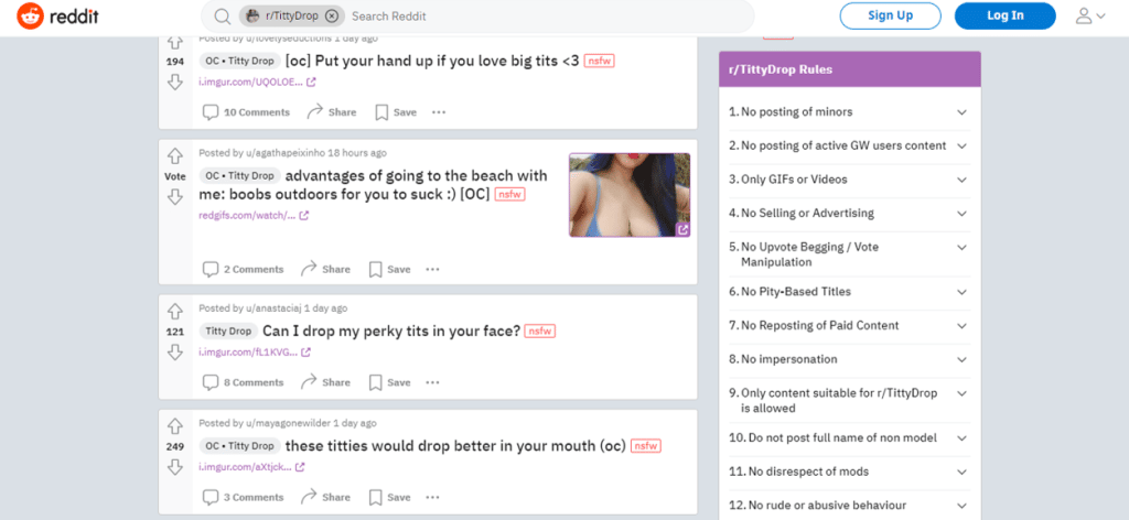 regole del tittydrop di reddit