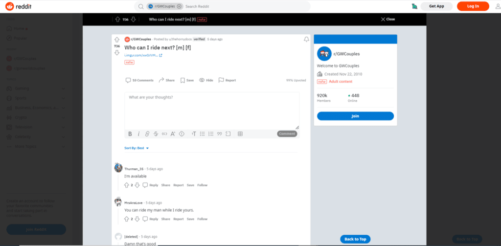 reddit gwcouples discutem