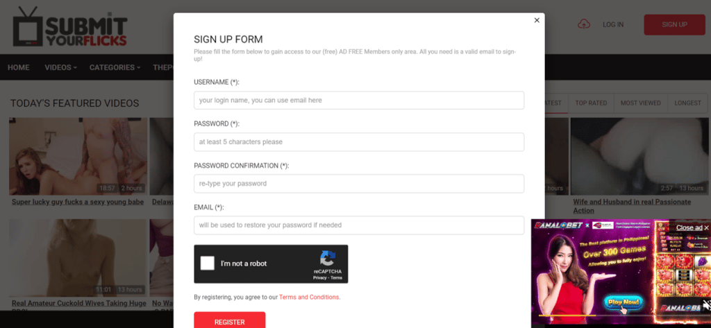 submityourflicks signup