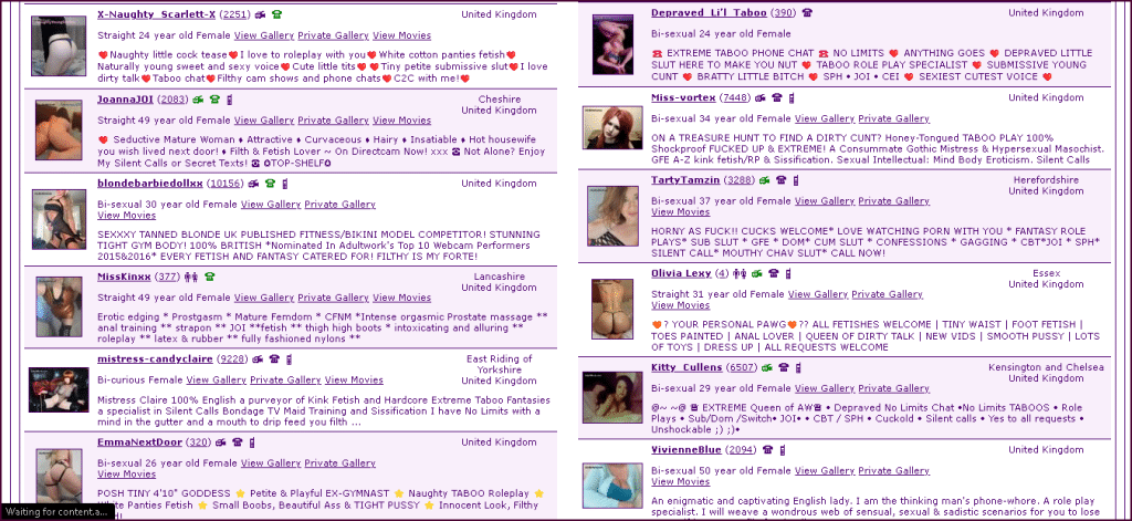 AdultWork Telefonsex-Liste