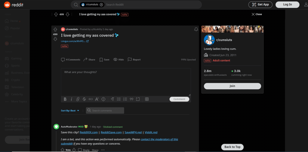 reddit cumsluts comment