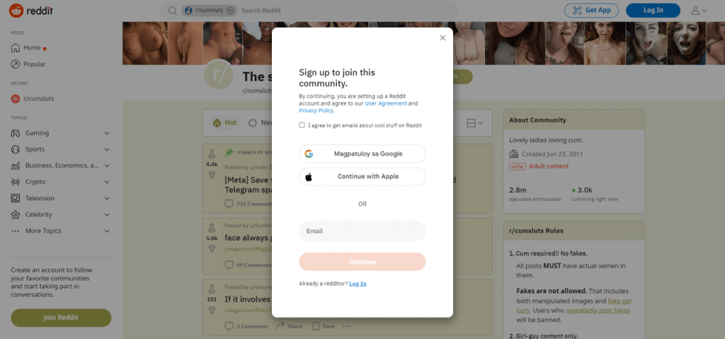 reddit cumsluts registreren