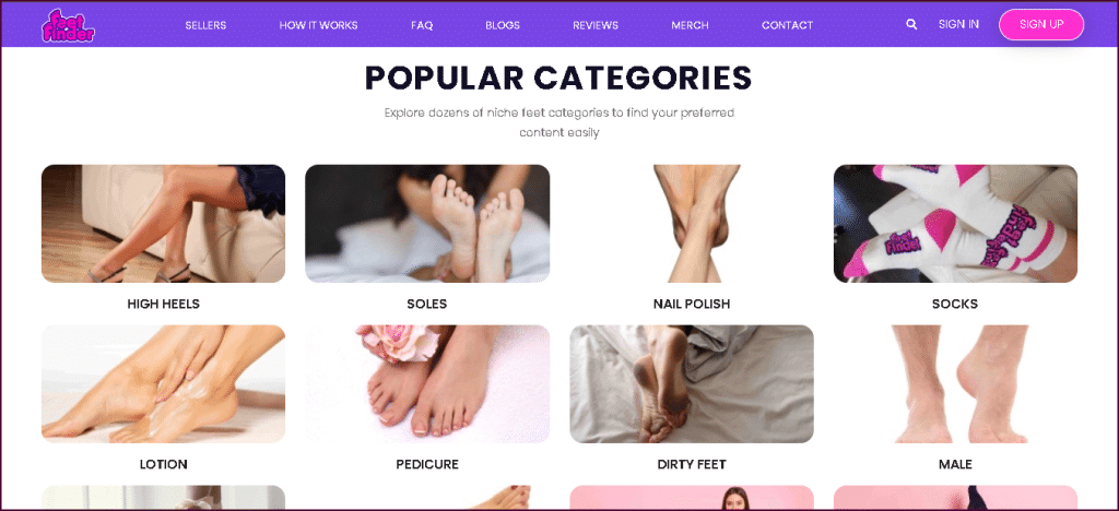 FeetFinder-categorieën