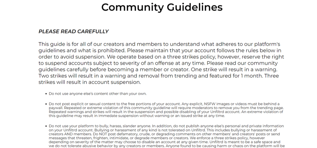 unfiltrd guidelines