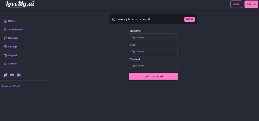 LoveMy.ai registrera dig