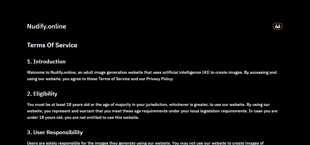 Nudify Online terms of service