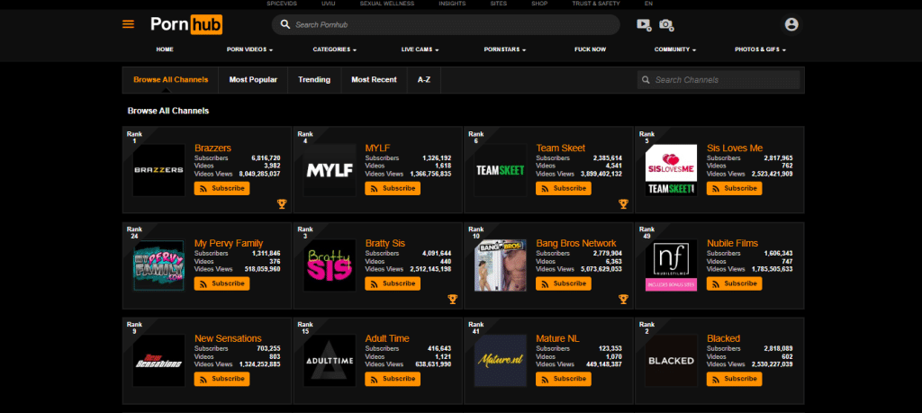 PornHub channels