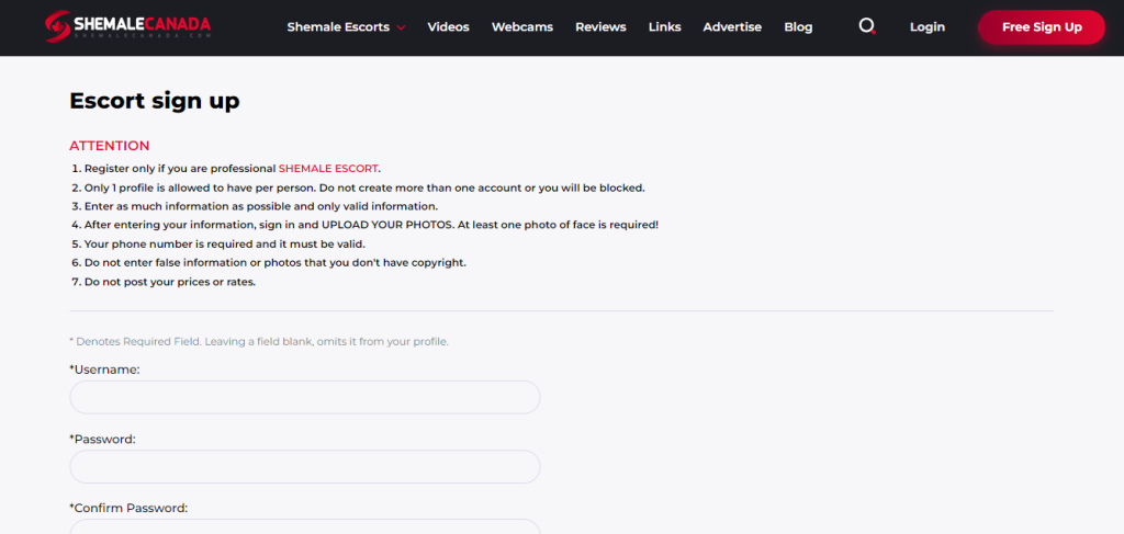 Shemale Canada signup