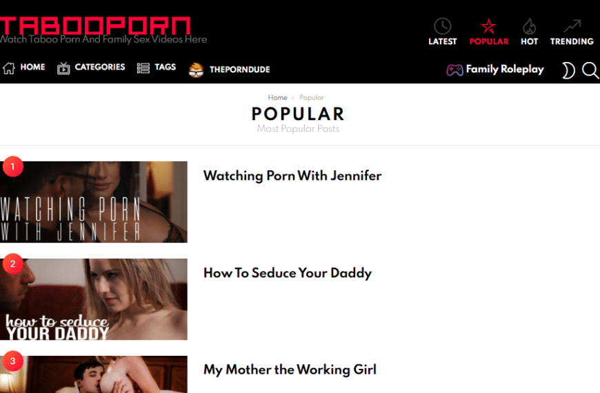 Tabu pornó áttekintés és a 12 legnépszerűbb vérfertőzés és tabu pornó oldal, mint a TabooPorn.to