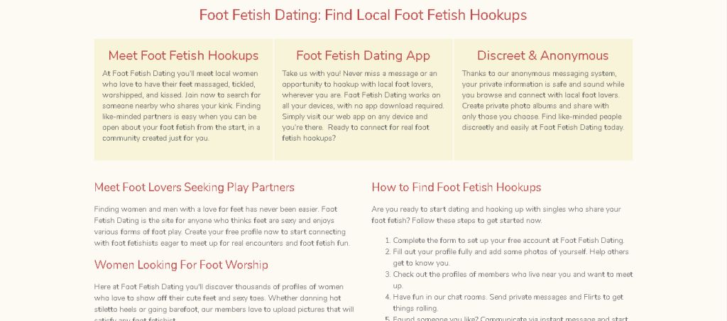 Foot Fetish Dating features