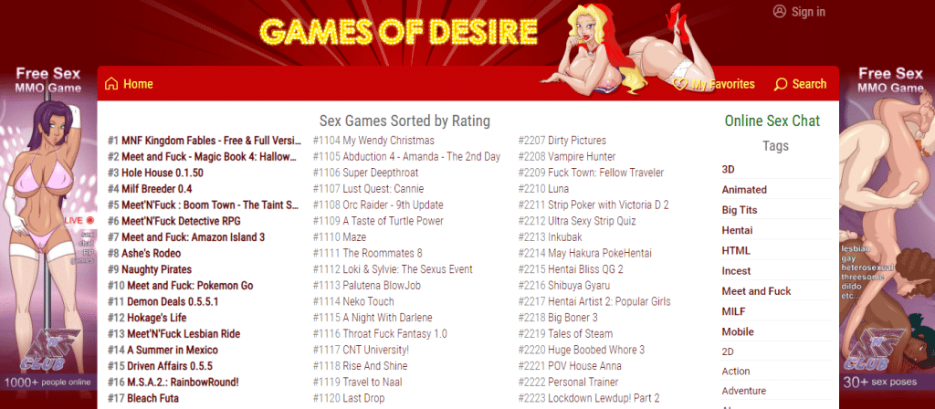 Rangliste der Games of Desire