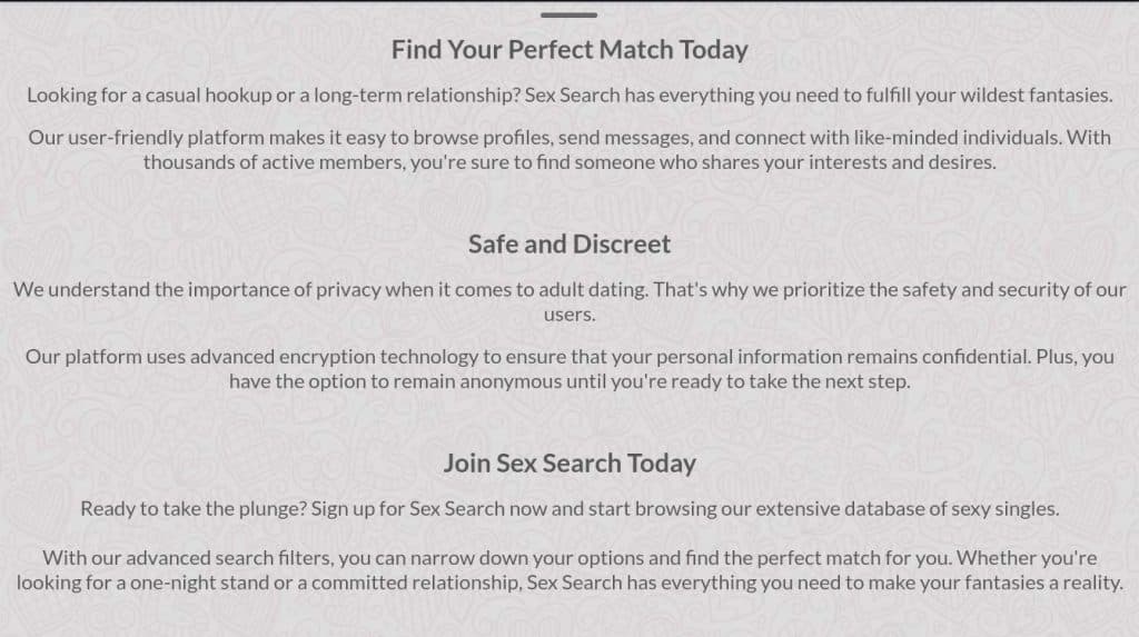 SexSearch features