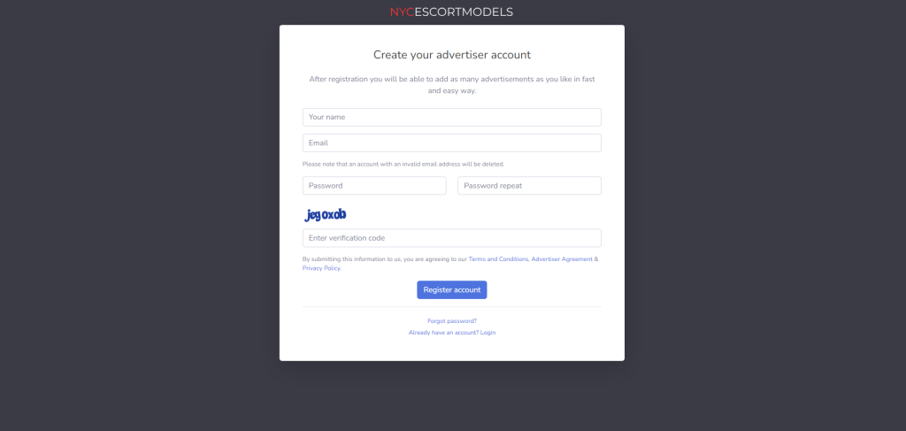NYC escort models sign up