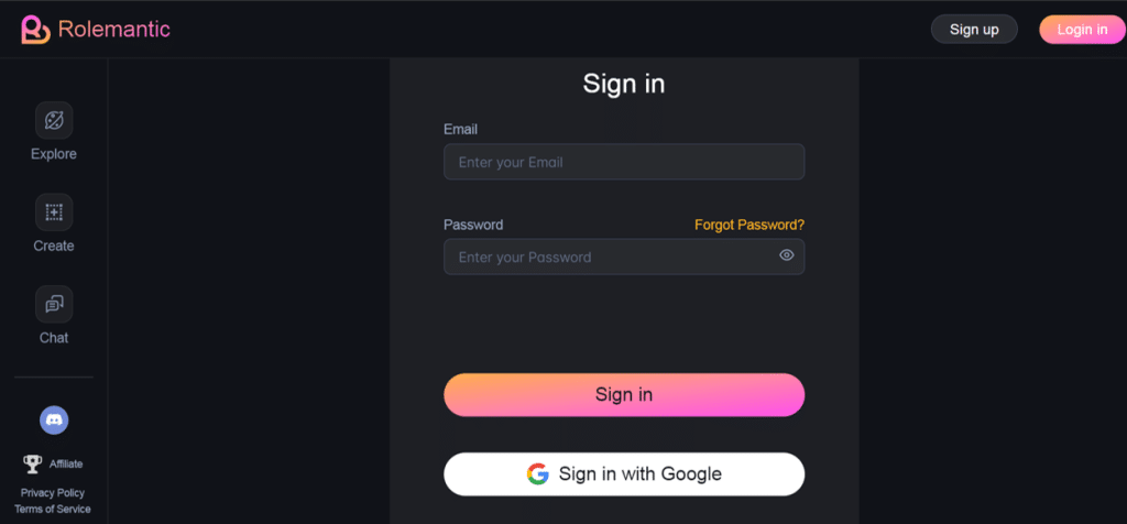 rolemantic ai signup